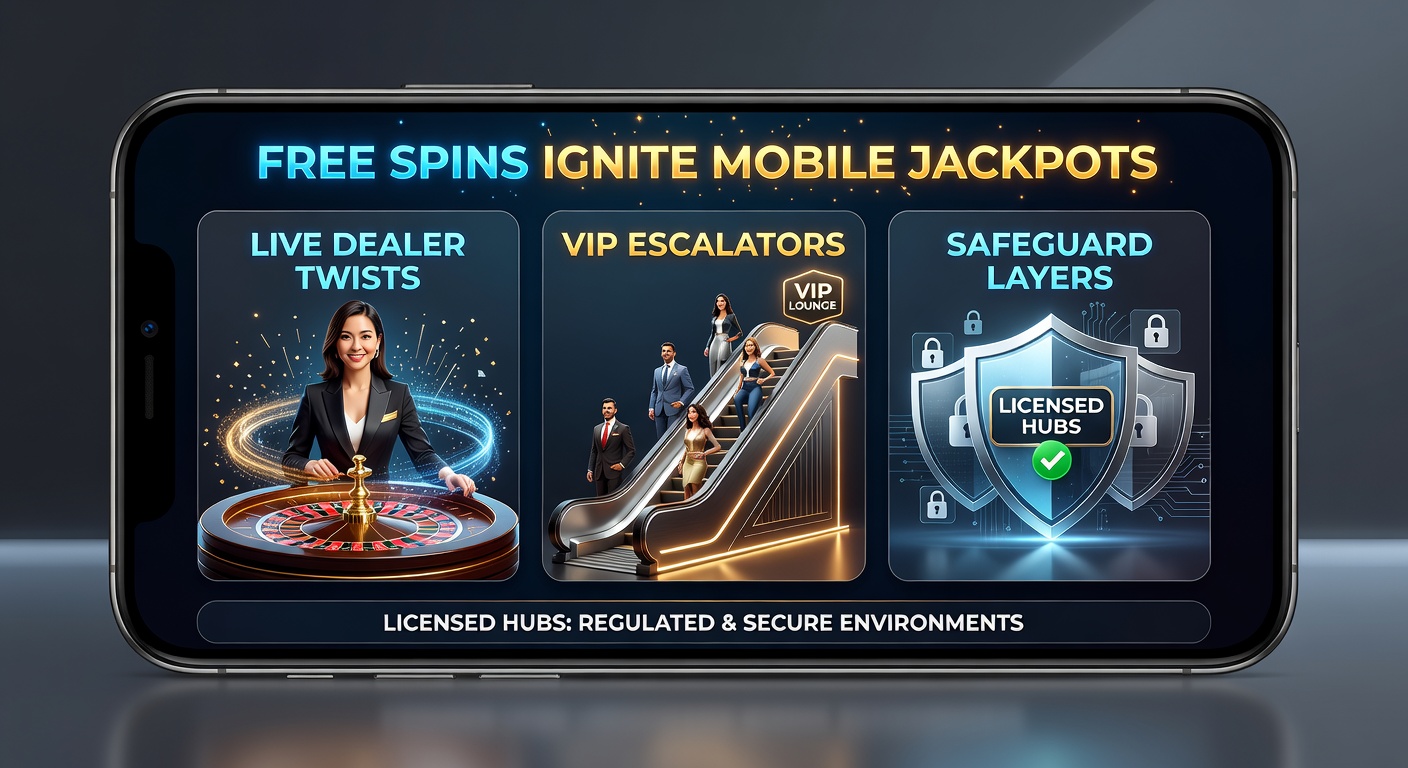 Smartphone mit leuchtenden Free-Spins-Symbolen und explodierenden Mobile-Jackpots auf einem lizenzierten Casino-Hintergrund