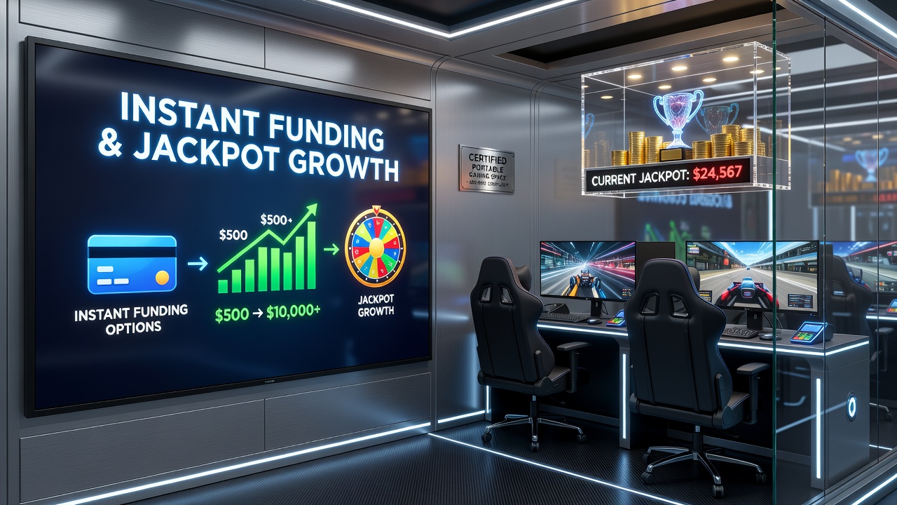 Mobile Schnittstelle zeigt Integration von sofortigen Einzahlungen mit animierten Jackpot-Wachstumsanzeigen in regulierten Gaming-Apps